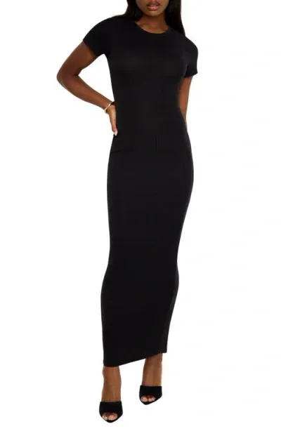 Good American Jeanius Rib Maxi Dress In Black001