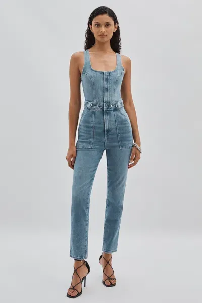 Good American Mid Blue  Denim Jumpsuit