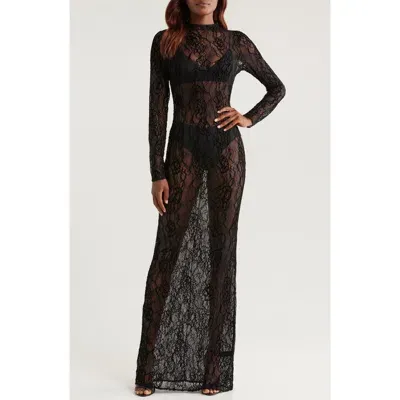 Good American Long Sleeve Lace Gown In Black