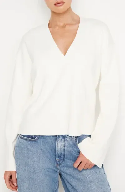 Good American V-neck Boxy Cotton Blend Sweater In Ivory