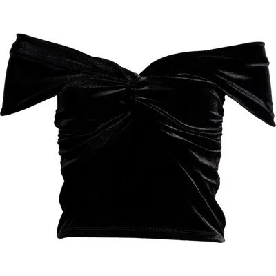 Good American Velvet Off The Shoulder Top In Black001