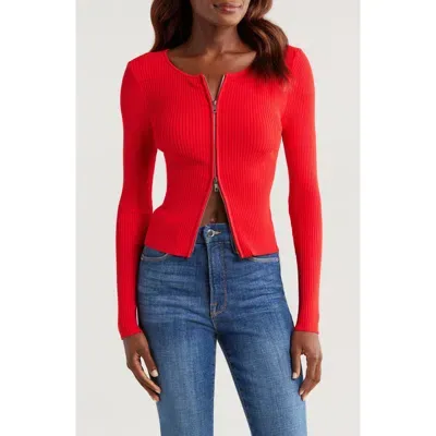 Good American Virgo Rib Zip Cardigan In Red