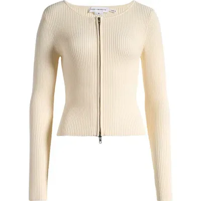 Good American Virgo Rib Zip Cardigan In Warm Ivory