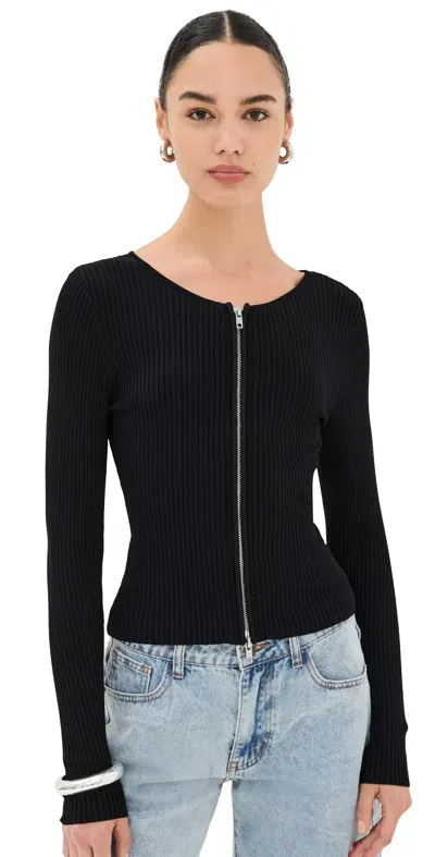 Good American Virgo Rib Zip Front Sweater Black001