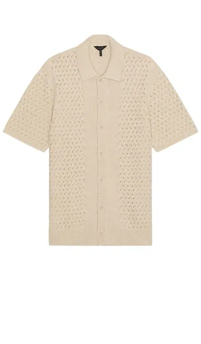 Good Man Brand Essex Short Sleeve Open Knit Shirt In 燕麦色