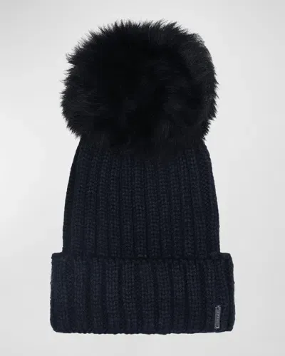 Gorski Select Knit Beanie With Lamb Shearling Pom In Black