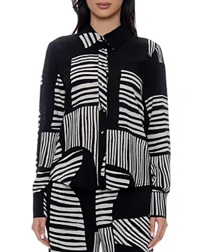 Gracia Contrast Stripe Button Front Shirt In Black