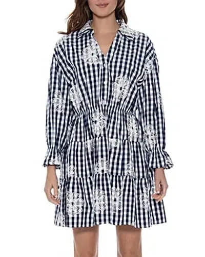 Gracia Floral Embroidered Check Mini Dress In Navy