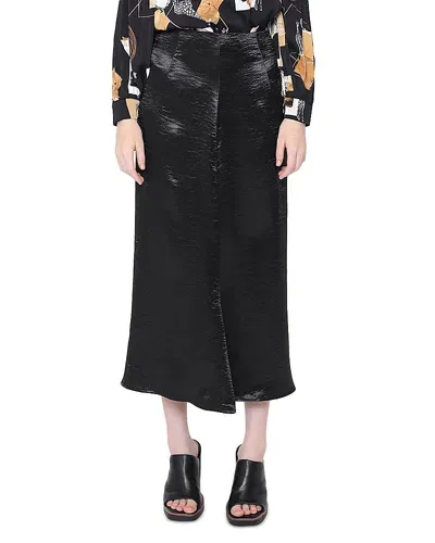 Gracia Textured Satin Fishtail Midi Skirt In Black