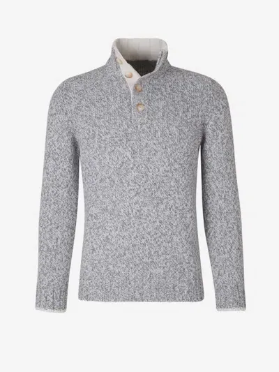 Gran Sasso Marbled Knit Sweater In High Collar With Buttons