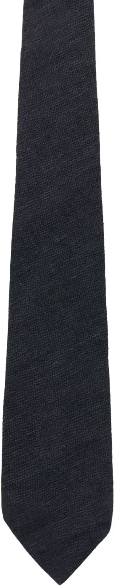 Greg Lauren Gray Linen Tie In Graphite