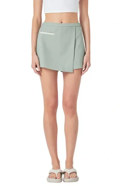 Grey Lab Asymmetric High Waist Wrap Miniskort In Sage