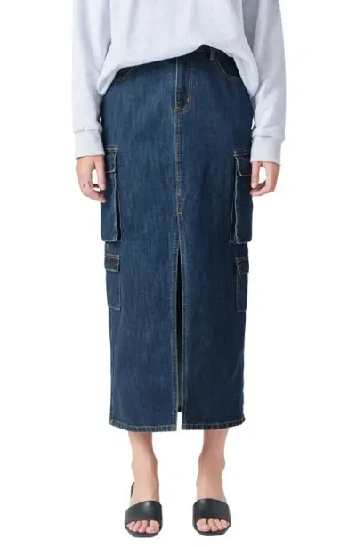 Grey Lab Denim Cargo Maxi Skirt In Blue