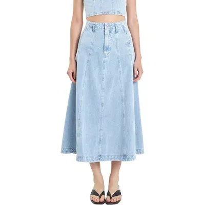 Grey Lab Denim Midi Skirt In Light Denim