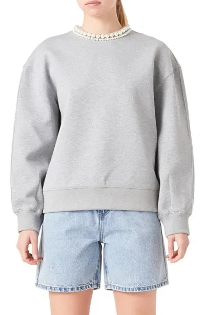 Grey Lab Imitation Pearl Embellished Crewneck Sweatshirt In Grey