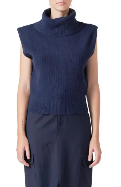 Grey Lab Sleeveless Rib Turtleneck Sweater In Navy