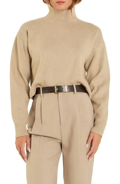 Grey Lab Turtleneck Crop Sweater In Beige