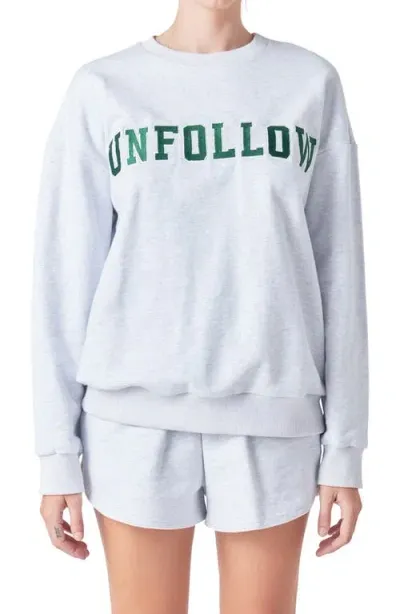 Grey Lab Unfollow Appliqué Graphic Sweatshirt In Heather Grey