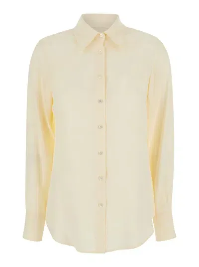 Grifoni Beige Shirt With Pointed Collar In Silk Blend Woman In Neutrals