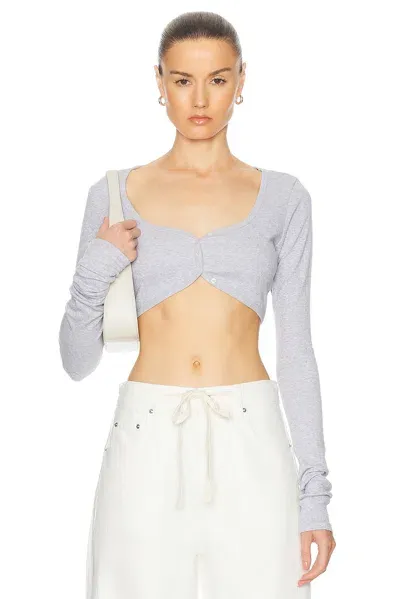 Grlfrnd Rib Button Through Crop Top In Heather Grey