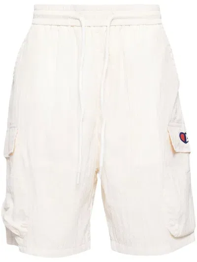 Ground Zero Crinkled Logo-print Cargo Shorts In 白色