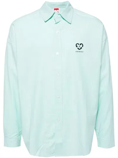 Ground Zero Recycle Logo-print Cotton Shirt In Green