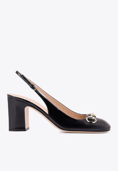 Gucci 75 Horsebit Slingback Leather Pumps In Black