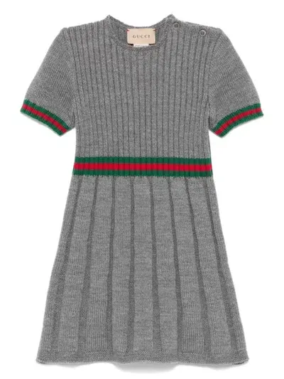 Gucci Kids' Abito In Lana Con Dettaglio Web In Grey