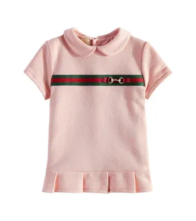 Gucci Baby Horsebit Cotton Dress In Pink