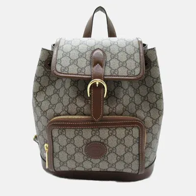 Pre-owned Gucci Beige Brown Canvas Gg Supreme Backpack