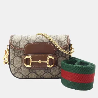 Pre-owned Gucci Beige Brown Canvas Horsebit Gg Supreme Chain Wallet