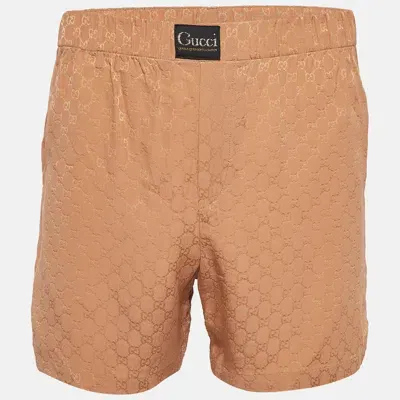 Pre-owned Gucci Beige Brown Gg Web Silk Shorts S