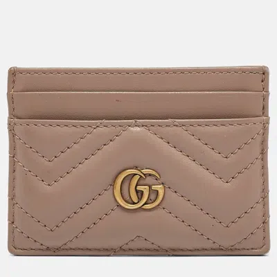 Pre-owned Gucci Beige Matelassé Leather Gg Marmont Card Holder