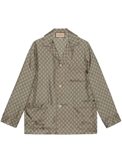 Gucci Gg Supreme-print Silk Shirt In Beige