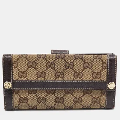 Pre-owned Gucci Beige/brown Gg Canvas And Leather Charmy Continental Wallet