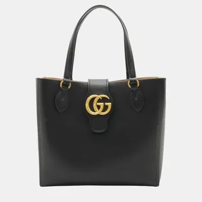 Pre-owned Gucci Black Leather Dahlia Small Gg Marmont Tote Bag