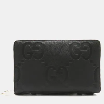 Pre-owned Gucci Black Leather Jumbo Gg Wallet