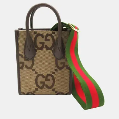 Pre-owned Gucci Brown Canvas Jumbo Gg Tote Bag