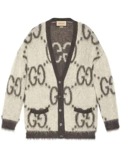 Gucci Reversible Gg Mohair Cardigan In Beige