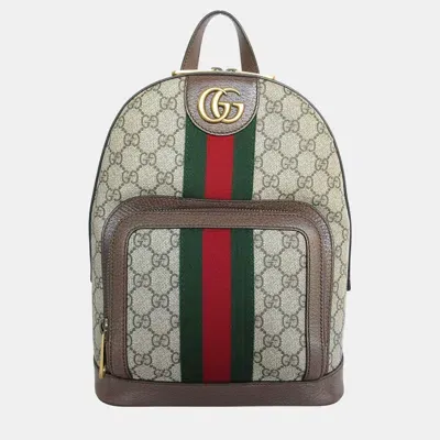 Pre-owned Gucci Brown Gold Supreme Canvas Gg Marmont Backpack In Multicolor