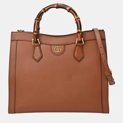 Pre-owned Gucci Brown Leather Bamboo Diana Medium Tote Bag