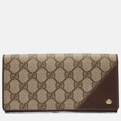 Pre-owned Gucci Brown/beige Gg Supreme Canvas And Leather Bifold Continental Wallet