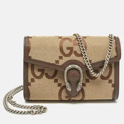 Pre-owned Gucci Brown/beige Jumbo Gg Canvas Dionysus Wallet On Chain