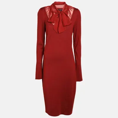 Pre-owned Gucci Burgundy Silk & Wool Knit Midi Dress L