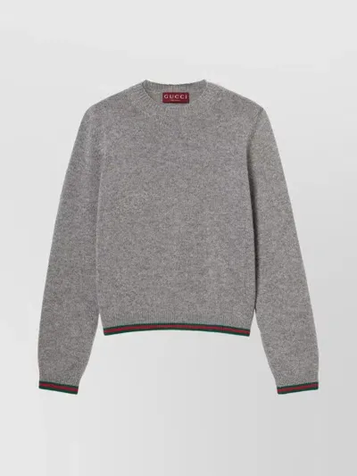 Gucci Cashmere Sweater Luxe Web Ribbon In Grey