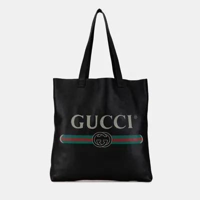 Pre-owned Gucci Chanel Black Leather Logo Tote