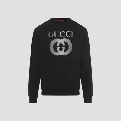 Gucci Logo Embellished Crewneck Sweater In Black