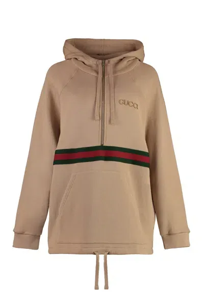 Gucci Cotton Hoodie In Beige