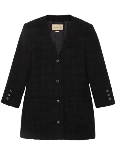 Gucci Cruise Tweed Single Breasted Jacket In Black