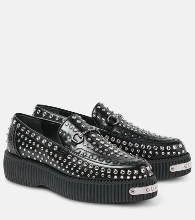 Gucci Damien Embellished Leather Loafers In Schwarz